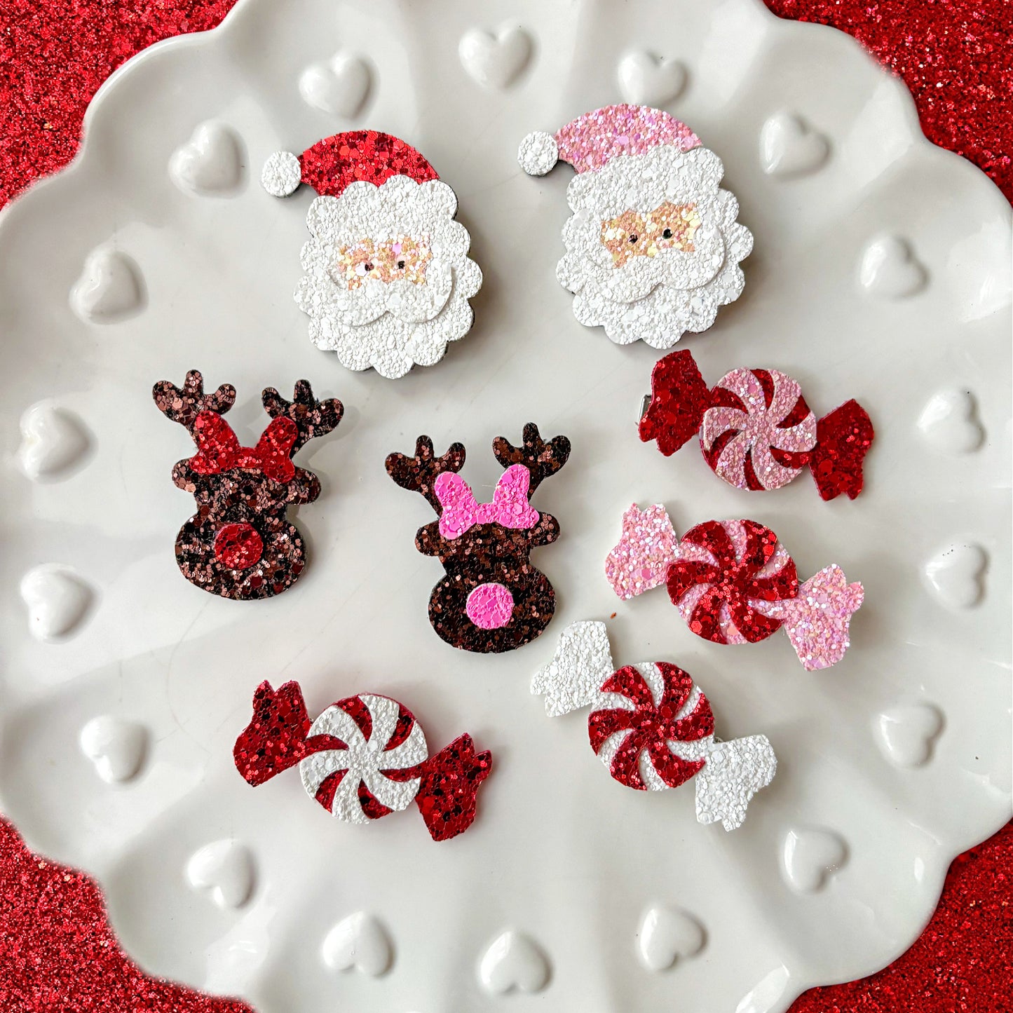 Santa's Face With Pink Hat Hair Bow