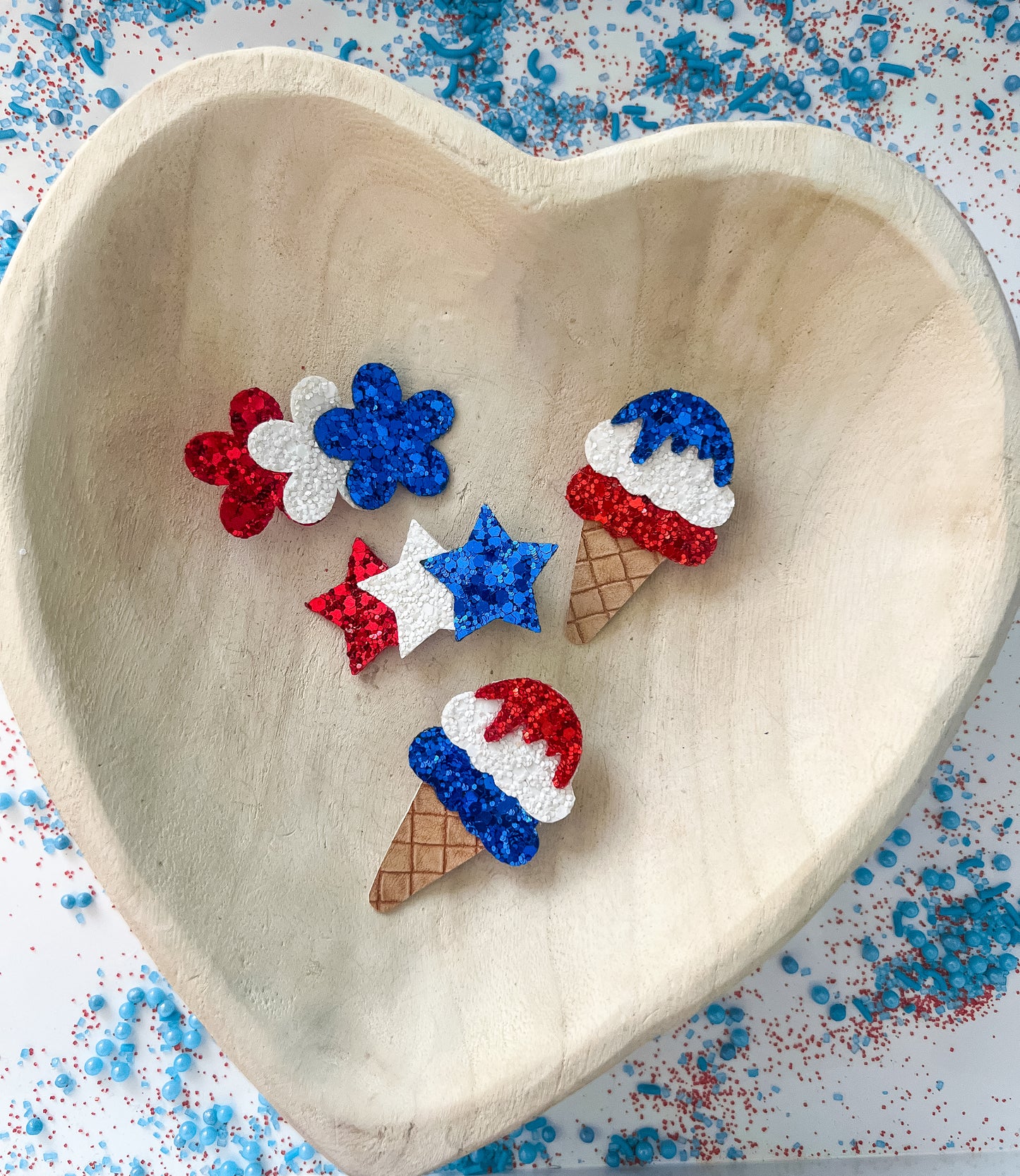 Red, White, Blue Flowers Hair Clip