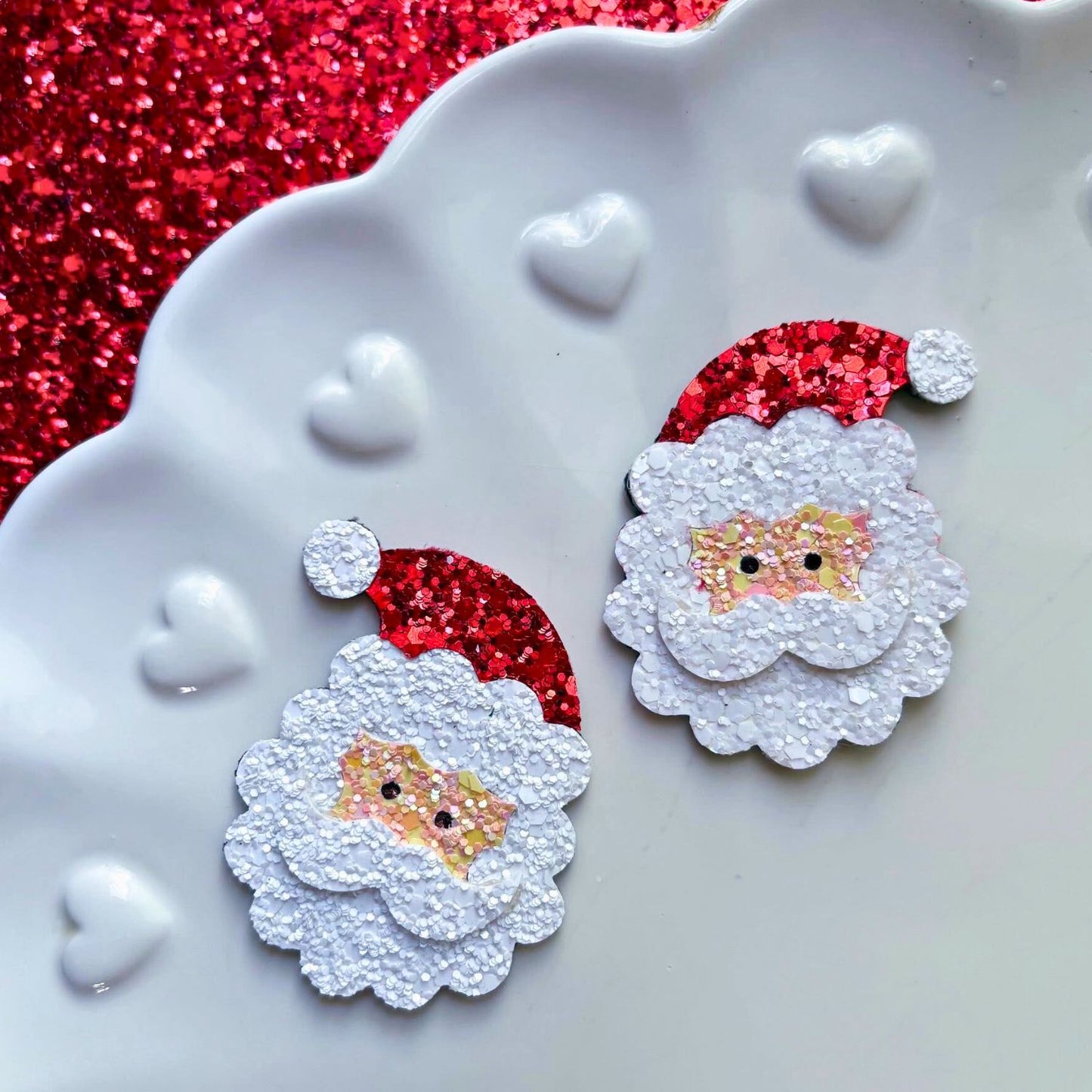 Santa's Face With Red Hat Hair Bow