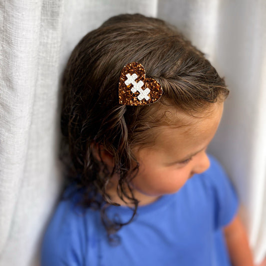 Football Heart Hair Bow