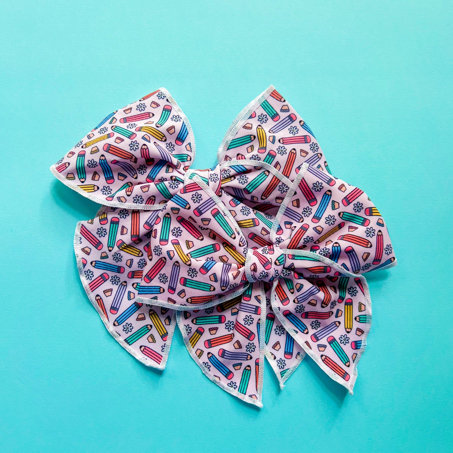 Colorful Pencils + Daisies Bow