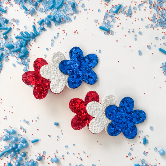 Red, White, Blue Flowers Hair Clip