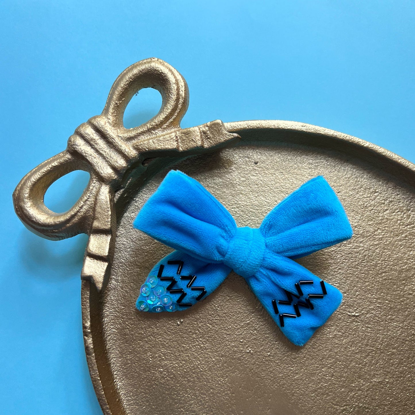 Blue Crayon Velvet Bow