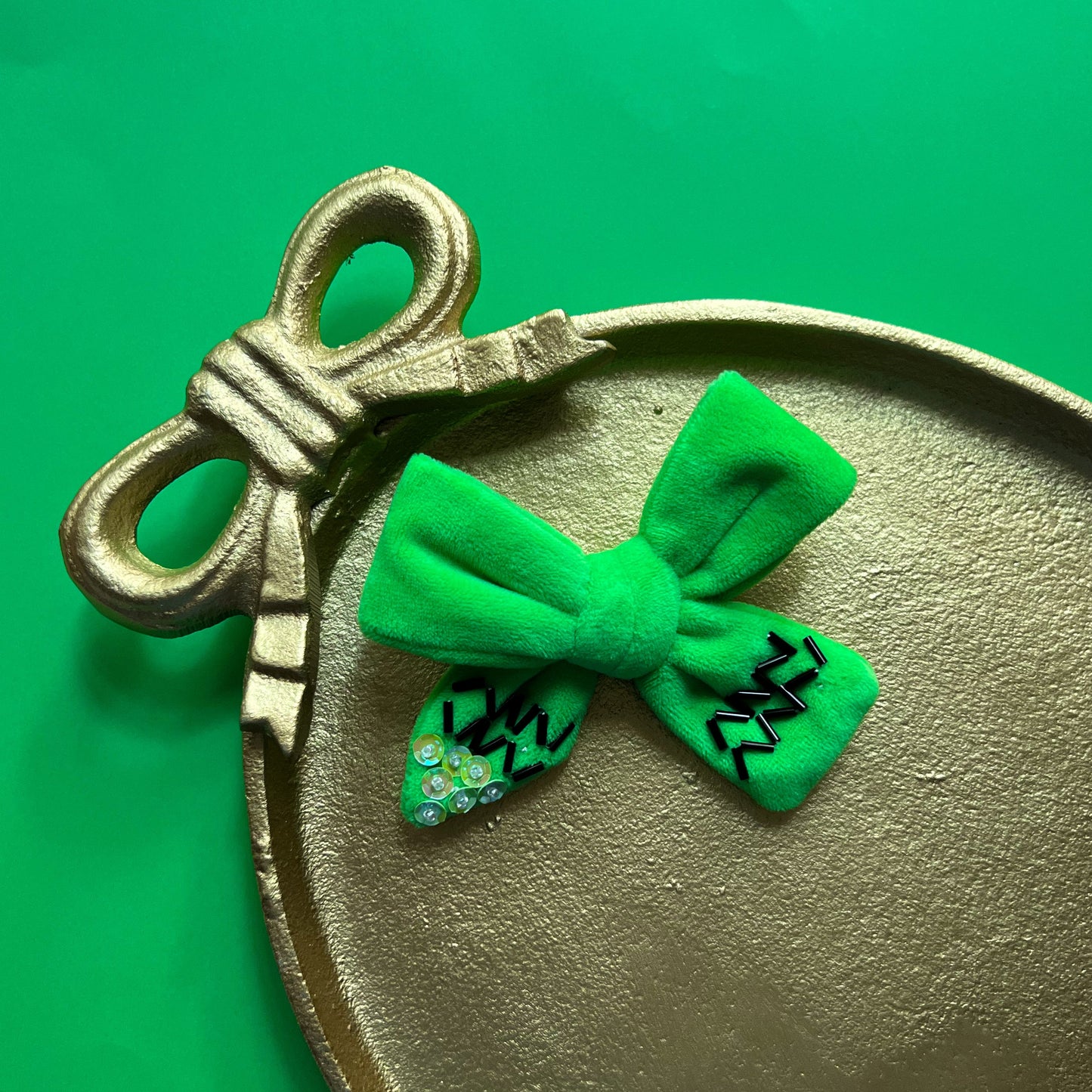 Green Crayon Velvet Bow