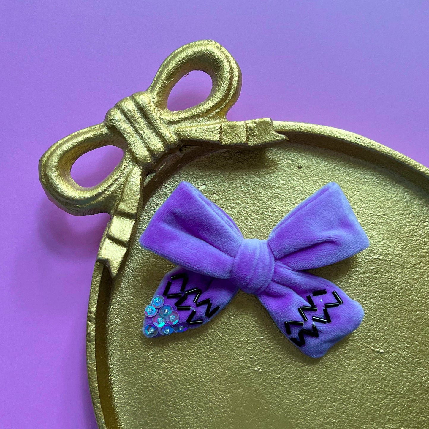 Purple Crayon Velvet Bow