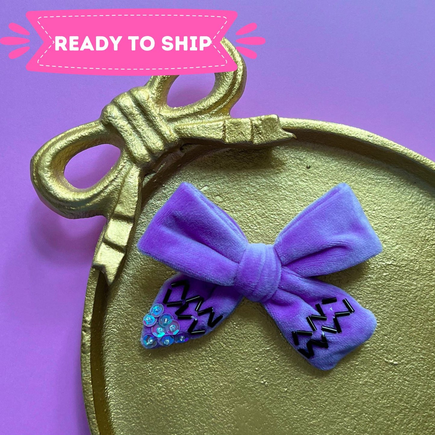 Purple Crayon Velvet Bow