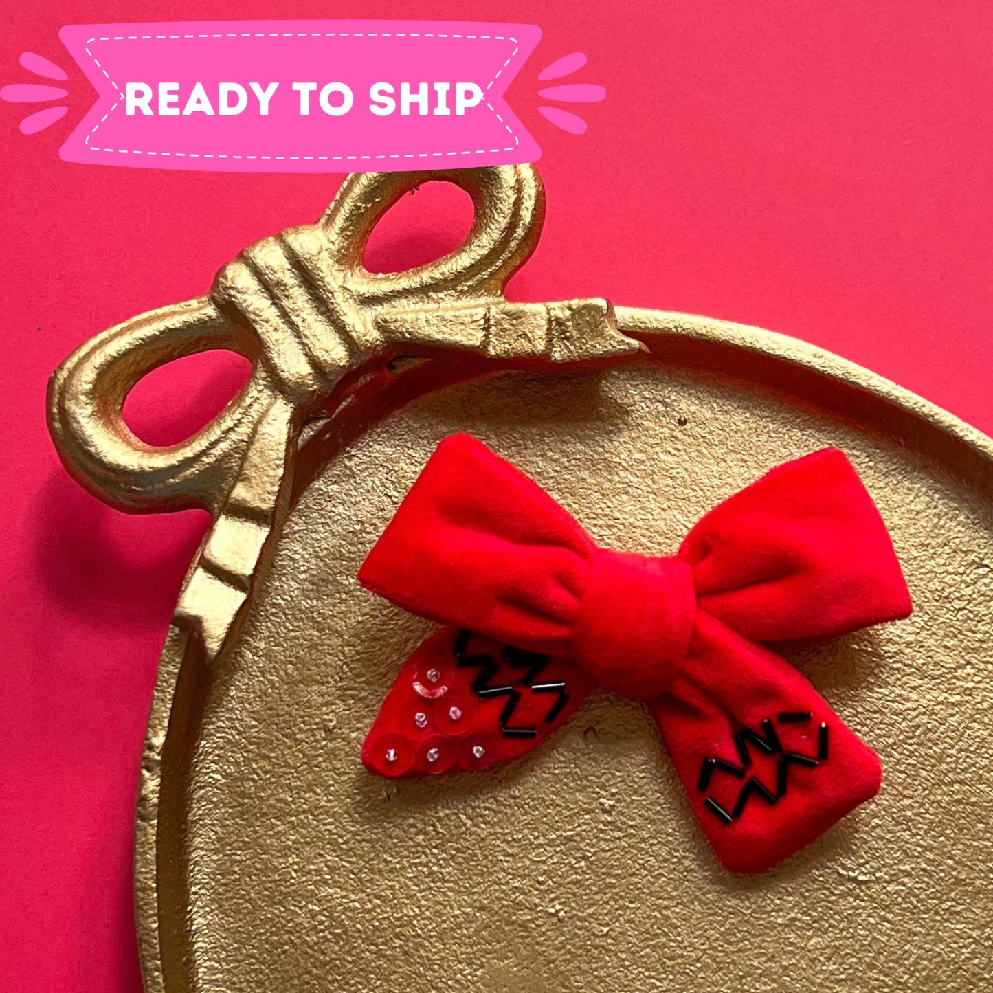 Red Crayon Velvet Bow
