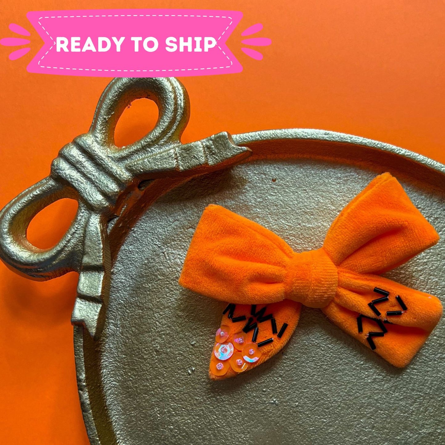 Orange Crayon Velvet Bow