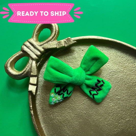 Green Crayon Velvet Bow