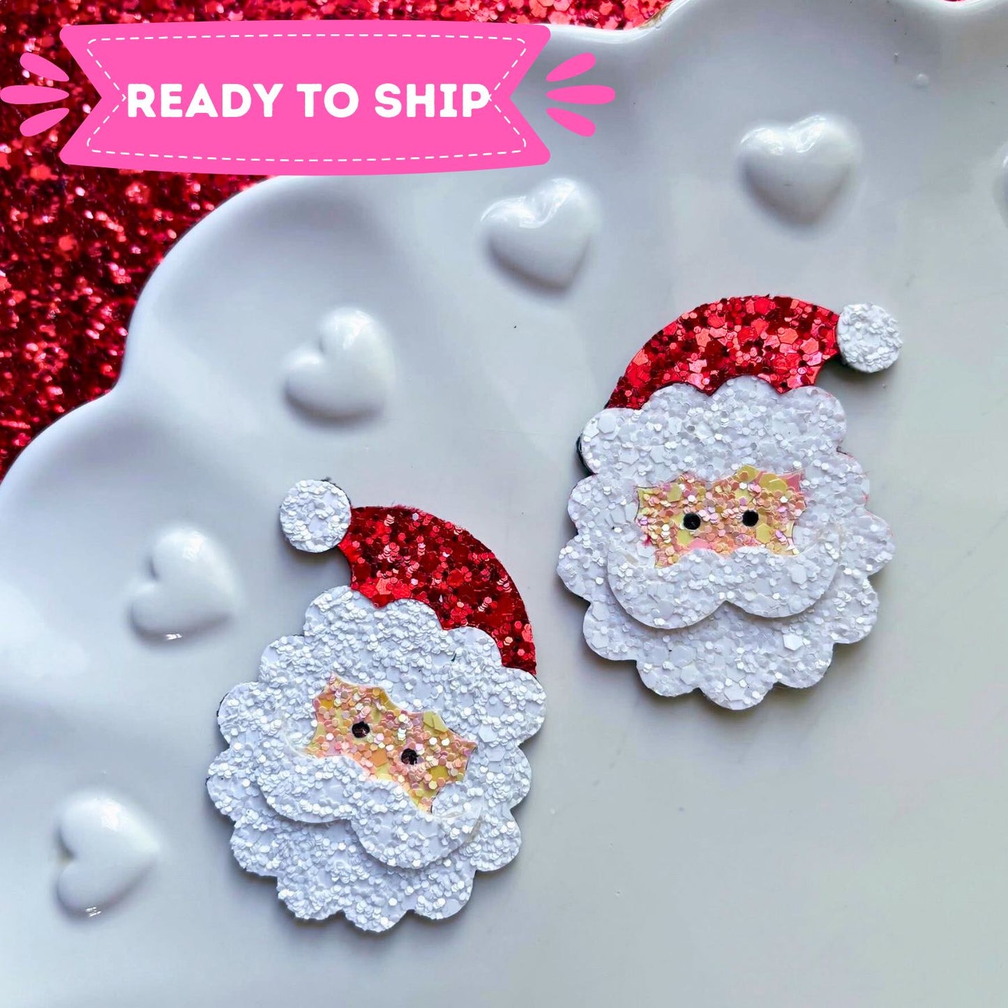 Santa's Face With Red Hat Hair Bow