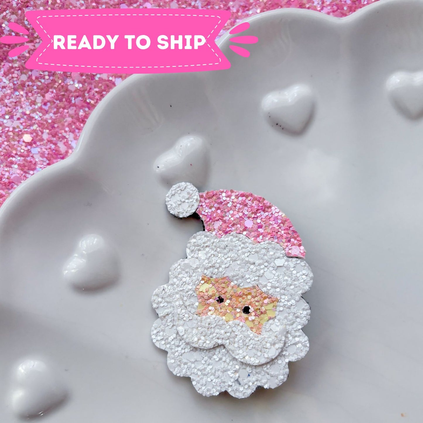 Santa's Face With Pink Hat Hair Bow