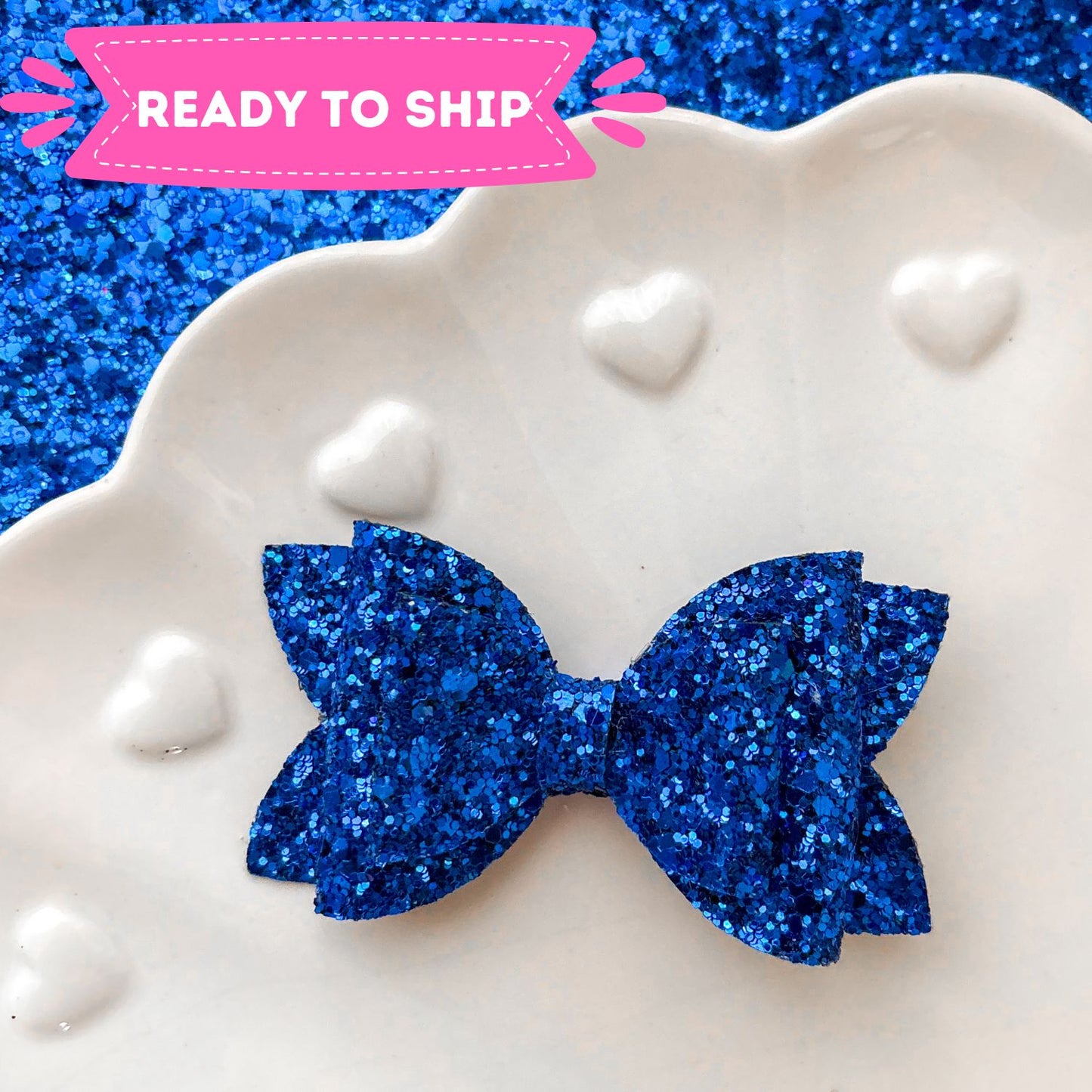 Royal Blue Glitter Hair Bow
